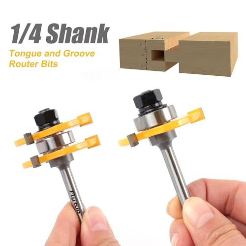 Flytuo 2PCS Tongue and Groove Set 1/4 Inch Shank Router Bit Set, 3 Teeth Adjustable T Shape Wood Milling Cutter - Image 3