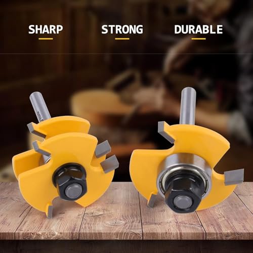 Flytuo 2PCS Tongue and Groove Set 1/4 Inch Shank Router Bit Set, 3 Teeth Adjustable T Shape Wood Milling Cutter - Image 5