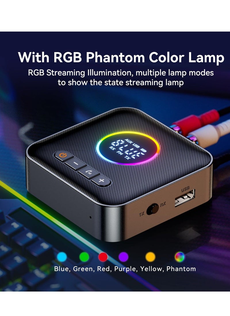 Generic - M10 RGB Upgraded Bluetooth 5.4 Audio Receiver Transmitter for TV, Home Stereo/Speakers, Bluetooth Audio Adapter with Display, USB, RCA, 3.5mm AUX, FM Radio Input/Output - Image 1