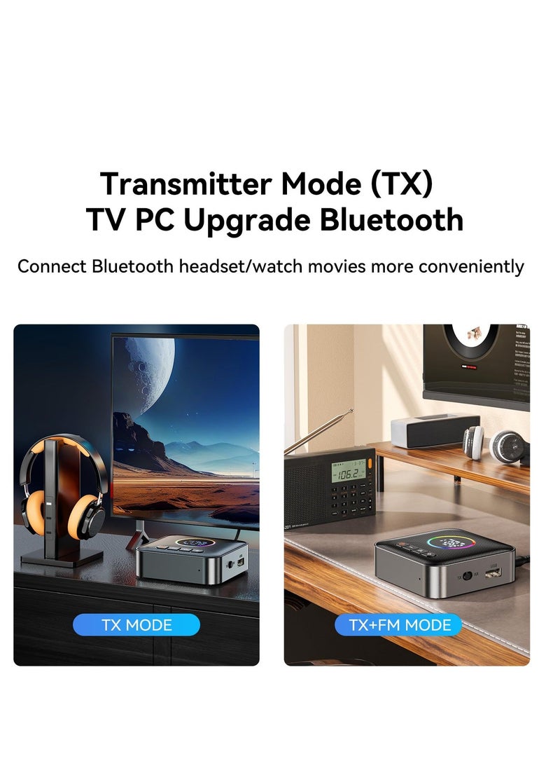 Generic - M10 RGB Upgraded Bluetooth 5.4 Audio Receiver Transmitter for TV, Home Stereo/Speakers, Bluetooth Audio Adapter with Display, USB, RCA, 3.5mm AUX, FM Radio Input/Output - Image 1
