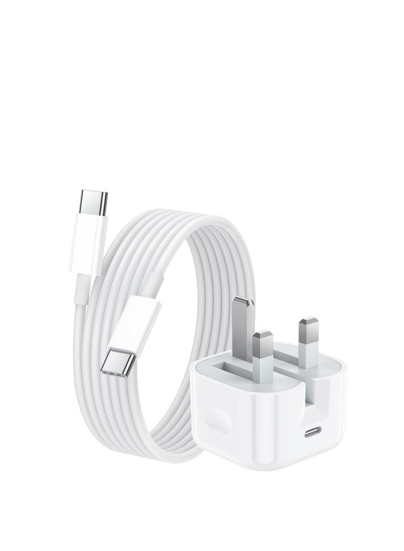 general For iPhone 16/15 Fast Charger, 20W PD USB C Charger Plug with 2M USB C to C Cable for iPhone 16/16 Plus/16 Pro/16 Pro Max/15/15 Plus/15 Pro/15 Pro Max, iPad Pro/Air/Mini,USB C Charger UK Power Adapter - Image 1