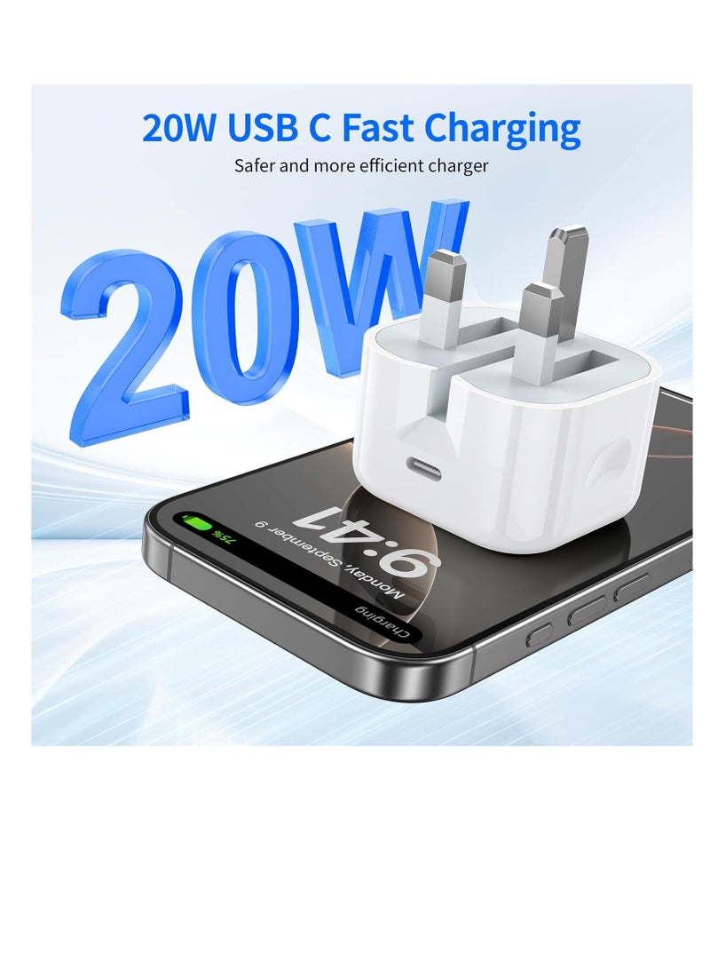 general For iPhone 16/15 Fast Charger, 20W PD USB C Charger Plug with 2M USB C to C Cable for iPhone 16/16 Plus/16 Pro/16 Pro Max/15/15 Plus/15 Pro/15 Pro Max, iPad Pro/Air/Mini,USB C Charger UK Power Adapter - Image 2