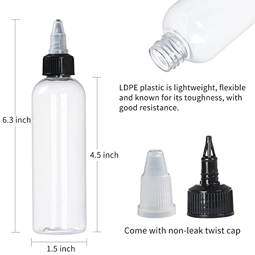 Yephets 32 Pack 4oz Boston Dispensing Bottle Empty Round LDPE Plastic Squeeze Dropper Bottles Squeeze Bottle with Twist Top Cap for Liquids Oils Art Crafts Kitchen Household - Image 2