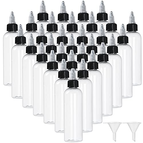 Yephets 32 Pack 4oz Boston Dispensing Bottle Empty Round LDPE Plastic Squeeze Dropper Bottles Squeeze Bottle with Twist Top Cap for Liquids Oils Art Crafts Kitchen Household - Image 1