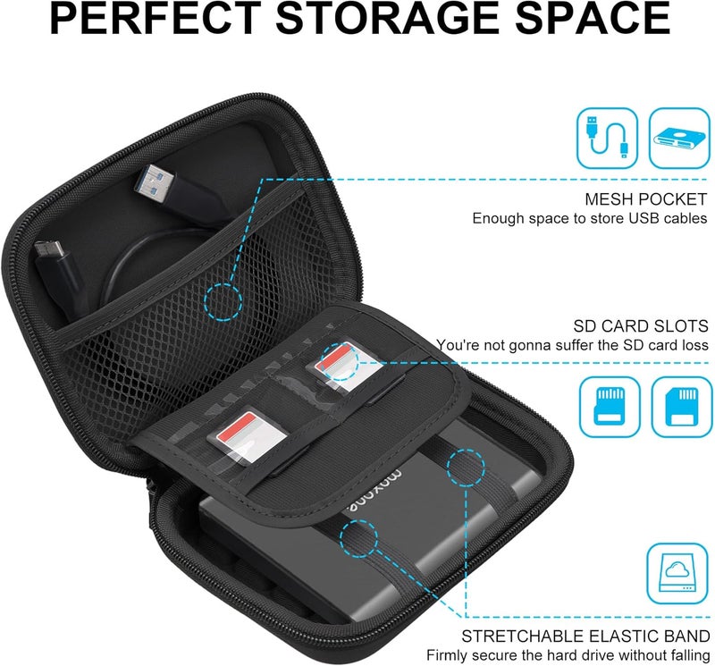 Lacdo Hard Carrying Case for Maxone Ultra Slim Portable External Hard Drive HDD 500GB 160GB 250GB 320GB 500GB 750GB 1TB USB 3.0 EVA Shockproof Water-Resistant Protective Storage Travel Bag, Black - Image 2