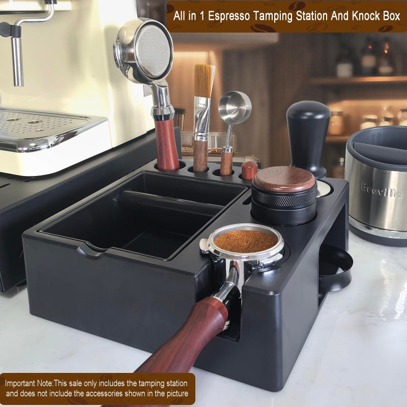 DELERKE Espresso tamping station knock box,tamper station,Espresso station fit for storage 51-58mm tamper,distributor,portafilter,puck screen accessories,9 in 1 espresso knock box and tamper station - Image 2