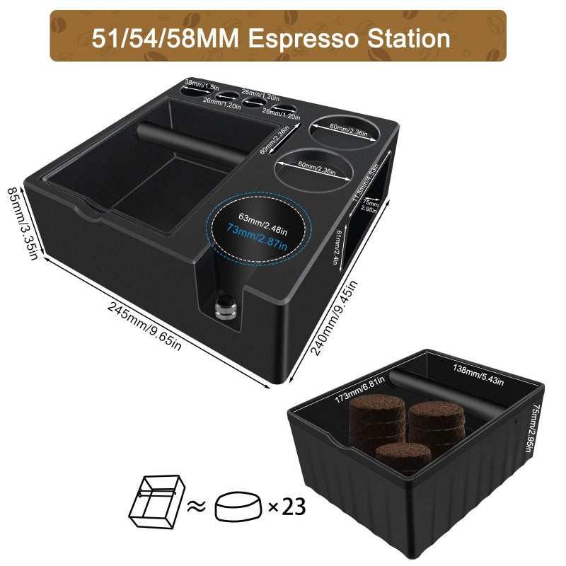 DELERKE Espresso tamping station knock box,tamper station,Espresso station fit for storage 51-58mm tamper,distributor,portafilter,puck screen accessories,9 in 1 espresso knock box and tamper station - Image 3