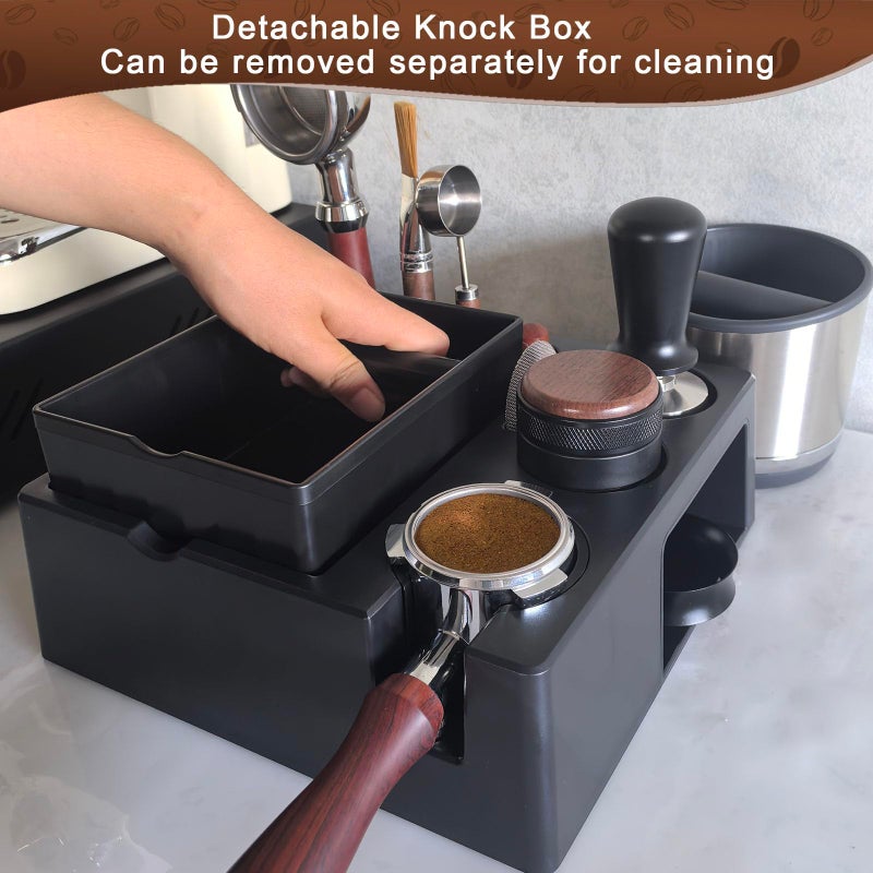 DELERKE Espresso tamping station knock box,tamper station,Espresso station fit for storage 51-58mm tamper,distributor,portafilter,puck screen accessories,9 in 1 espresso knock box and tamper station - Image 5