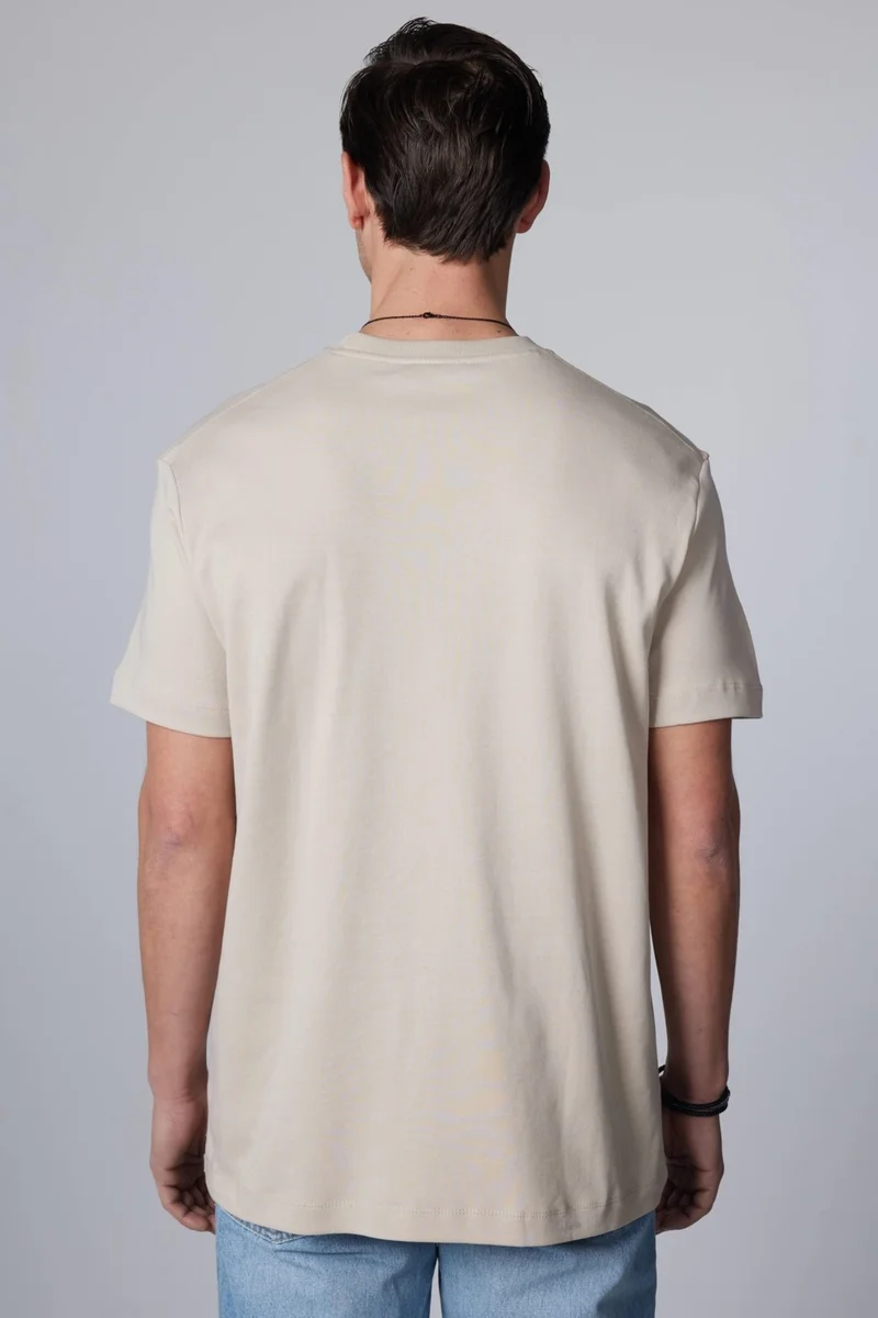 Tudors Relax Fit Comfortable Cut Cotton Soft Textured Basic Crew Neck Stone T-Shirt