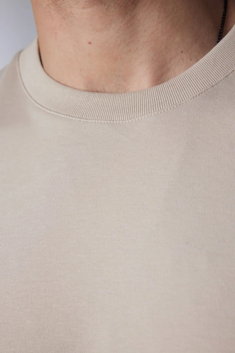 Tudors Relax Fit Comfortable Cut Cotton Soft Textured Basic Crew Neck Stone T-Shirt