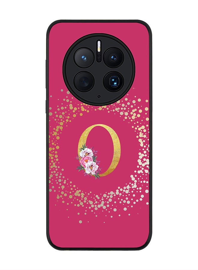Stylizedd Rugged Black edge case for Huawei Mate 50 Pro, Slim fit Rubber Edges  -  Custom Monogram Initial Letter Floral Pattern Alphabet - O  (Dark Pink Rose ) - Image 1