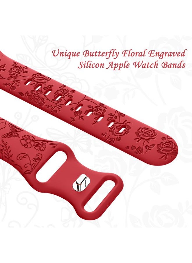 SuperNaNa - 2 Pack Floral Engraved Silicone Bands Compatible with Apple Watch Band 40mm 38mm 44mm 41mm 42mm 45mm 49mm Women,Cute Wildflowers Rose Flower Soft Sport Strap for iWatch Bands Series SE 8 6 5 4 3 Ultra - Image 1