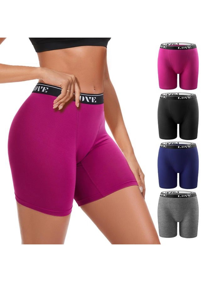 ALLBASE Womens Boxer Briefs High Waisted Modal Boy Shorts Underwear, Multicolor01-pack of 4, L - Image 1
