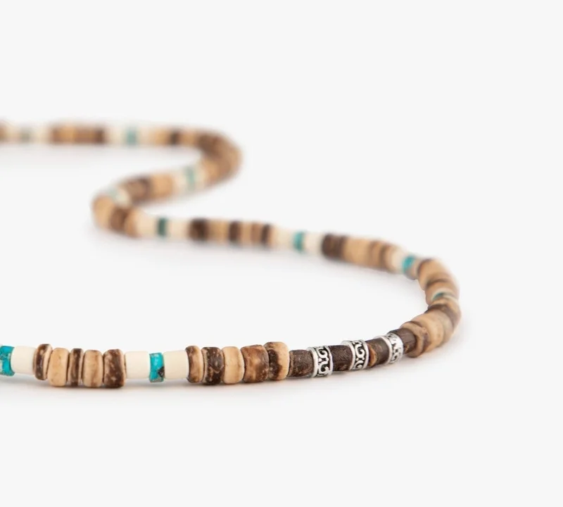 Minza  Minza “Bandy” Men’s Necklace, Sterling Silver 925 Beads, Ebony Wood & Turquoise Jasper Stones, Handmade Adjustable Hemp Cord Necklace, Jewelry for Casual & Everyday Wear  | Best Price UAE