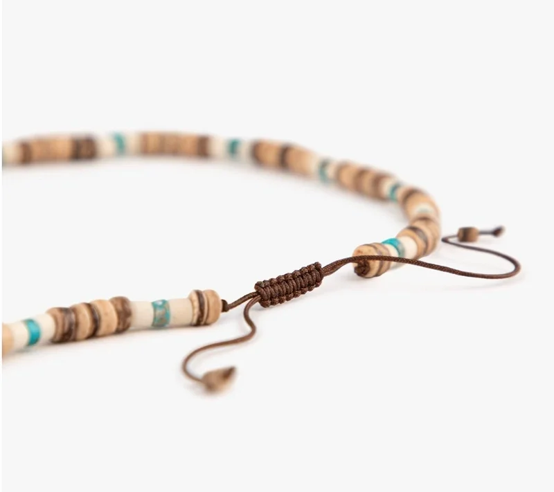 Minza  Minza “Bandy” Men’s Necklace, Sterling Silver 925 Beads, Ebony Wood & Turquoise Jasper Stones, Handmade Adjustable Hemp Cord Necklace, Jewelry for Casual & Everyday Wear  | Best Price UAE