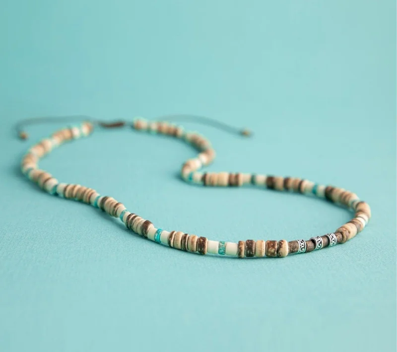 Minza  Minza “Bandy” Men’s Necklace, Sterling Silver 925 Beads, Ebony Wood & Turquoise Jasper Stones, Handmade Adjustable Hemp Cord Necklace, Jewelry for Casual & Everyday Wear  | Best Price UAE
