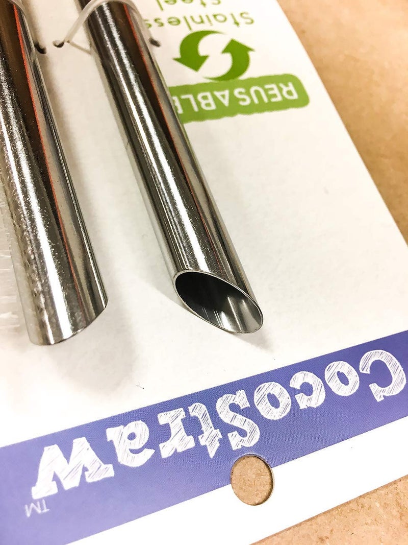 CocoStraw 2 Point End BOBA Straw Stainless Steel Extra Wide 1/2" x 9.5" Long Tapioca Pearl Bubble Tea Thick FAT Poke Puncture - CocoStraw Brand - Image 3