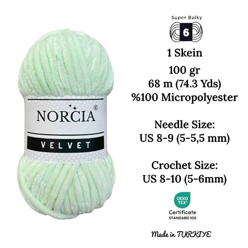 NORCIA Soft Velvet Yarn Chenille Yarn for Crocheting Baby Blanket Yarn for Knitting Amigurumi Yarn Fancy Yarn for Crochet Weaving Craft (Light Green, 1 Skein) - Image 2