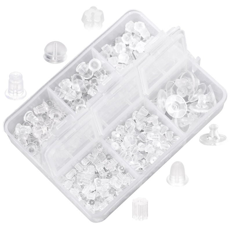 Silicone Earring Backs for Studs 6 Styles Clear Hypoallergenic Plastic Rubber Earrings Safety Back Stopper Replacement Kit 550 Pcs