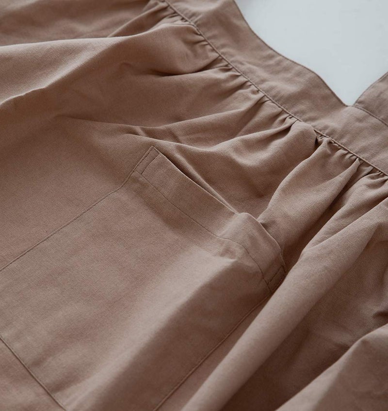 FADUOFA Cotton Linen Apron Japanese Style Waterproof Aprons With Pockets for Kitchen Cafe Flower Shop Smock (Light Brown) - Image 5