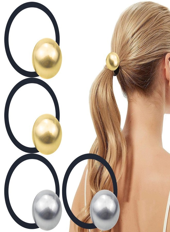 Arvintas 4 قطع من ربطات الشعر المطاطية المعدنية على شكل كرة، ربطة شعر مطاطية على شكل كرة، ربطة شعر ذهبية للشعر الكثيف، ربطة شعر مطاطية ذهبية على شكل كرة (ذهبي + فضي) - Image 1