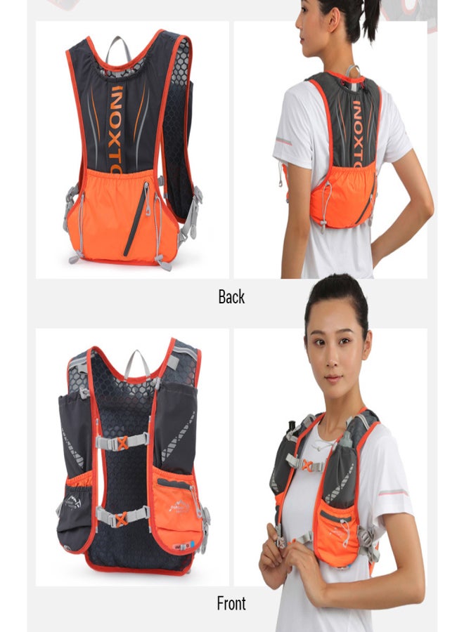 INOXTO 5L Hydration Vest Backpack Water Running Vest Pack with 1pc 1.5L Water Bladder and 2pcs 450ml Soft Water Bottles - Image 2