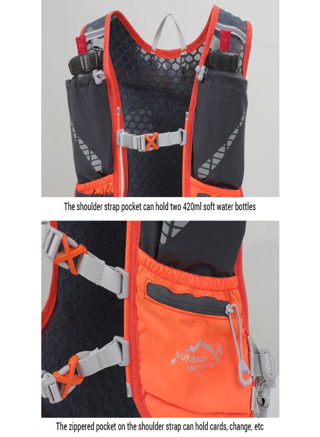 INOXTO 5L Hydration Vest Backpack Water Running Vest Pack with 1pc 1.5L Water Bladder and 2pcs 450ml Soft Water Bottles - Image 4