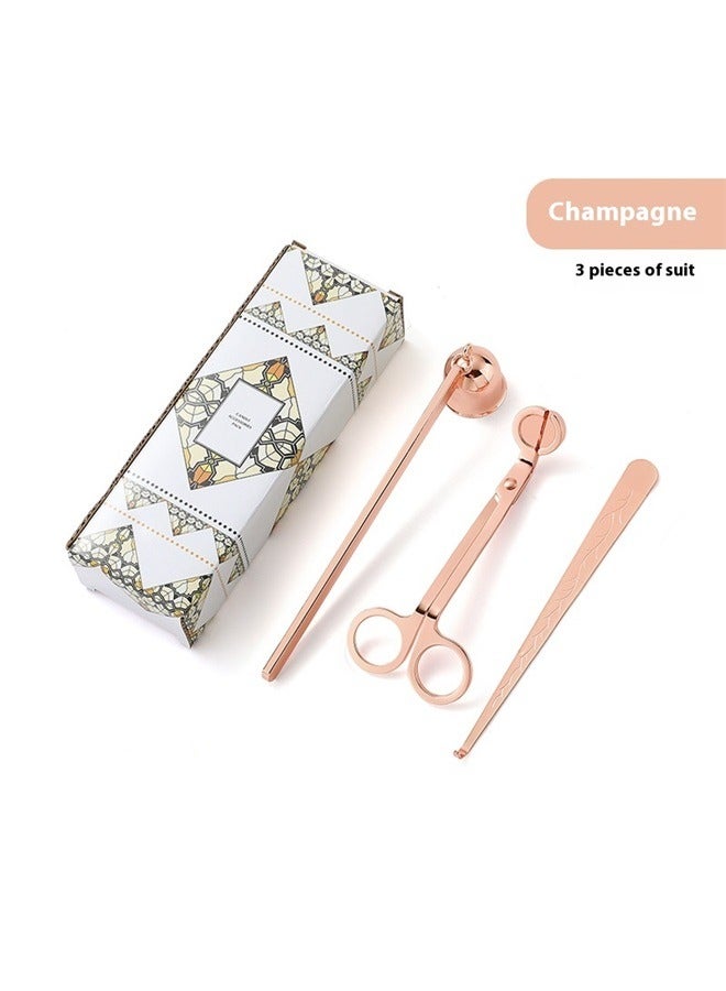 Candle Wick Trimmer Rose Gold，3 in 1 Candle Accessory Set,Large Candle Wick Trimmer Snuffer Extinguisher Hook with Long Handle,Stainless Steel Candle Wick Scissor Cutter Clipper Kit Gift (champagne color) - Image 1