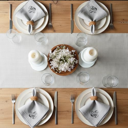 Rustique Linens 100% Cotton Embroidered Cloth Napkins – Set of 6 Large 46 x 46 cm | Soft, Absorbent Dinner Napkins for Dining Table & Kitchen | Grey Lily - Image 4