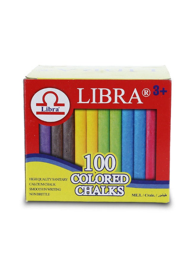 Libra High Quality Dustless coloured Chalks Smooth Writting Calcium Chalks Non Brittle 100 Pieces Box  - Image 1