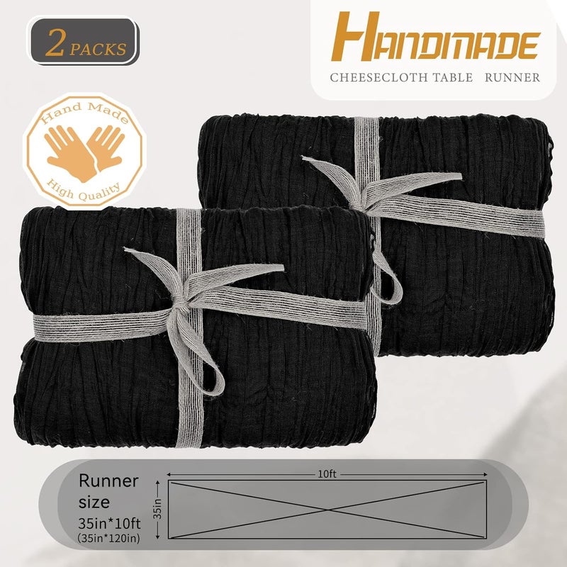 YMHPRIDE 2 Pieces Black Table Runner, 90 cm x 300 cm, Gauze Boho Table Runner for Wedding, Bachelorette Party Baby Shower Birthday Party Decorations - Image 3