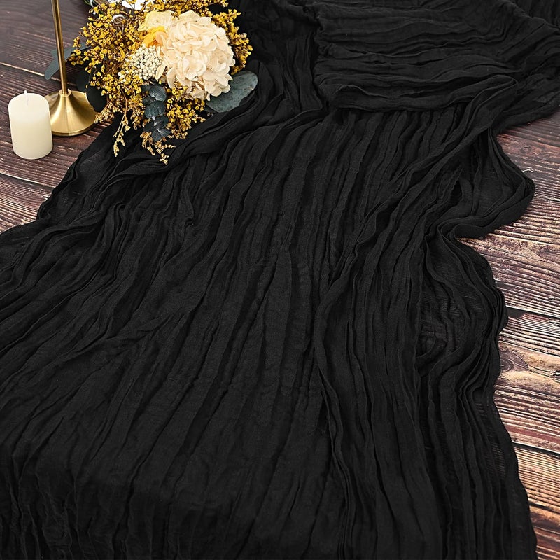 YMHPRIDE 2 Pieces Black Table Runner, 90 cm x 300 cm, Gauze Boho Table Runner for Wedding, Bachelorette Party Baby Shower Birthday Party Decorations - Image 1