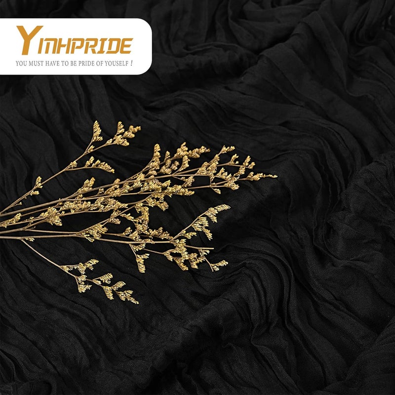 YMHPRIDE 2 Pieces Black Table Runner, 90 cm x 300 cm, Gauze Boho Table Runner for Wedding, Bachelorette Party Baby Shower Birthday Party Decorations - Image 4