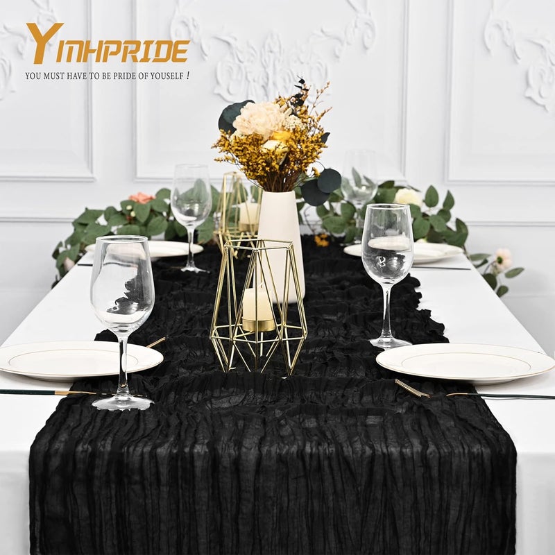 YMHPRIDE 2 Pieces Black Table Runner, 90 cm x 300 cm, Gauze Boho Table Runner for Wedding, Bachelorette Party Baby Shower Birthday Party Decorations - Image 5