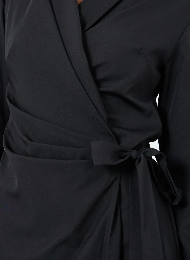 Styli black Black Wrap Midi Dress with Tie Detail for Women | Best Price UAE