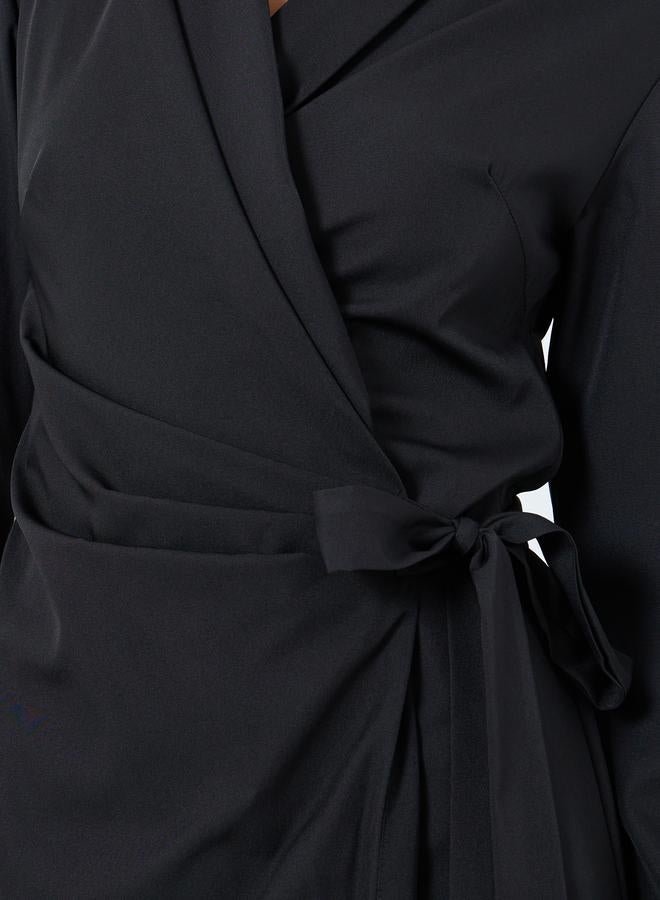 Styli Black Wrap Midi Dress with Tie Detail - Image 4