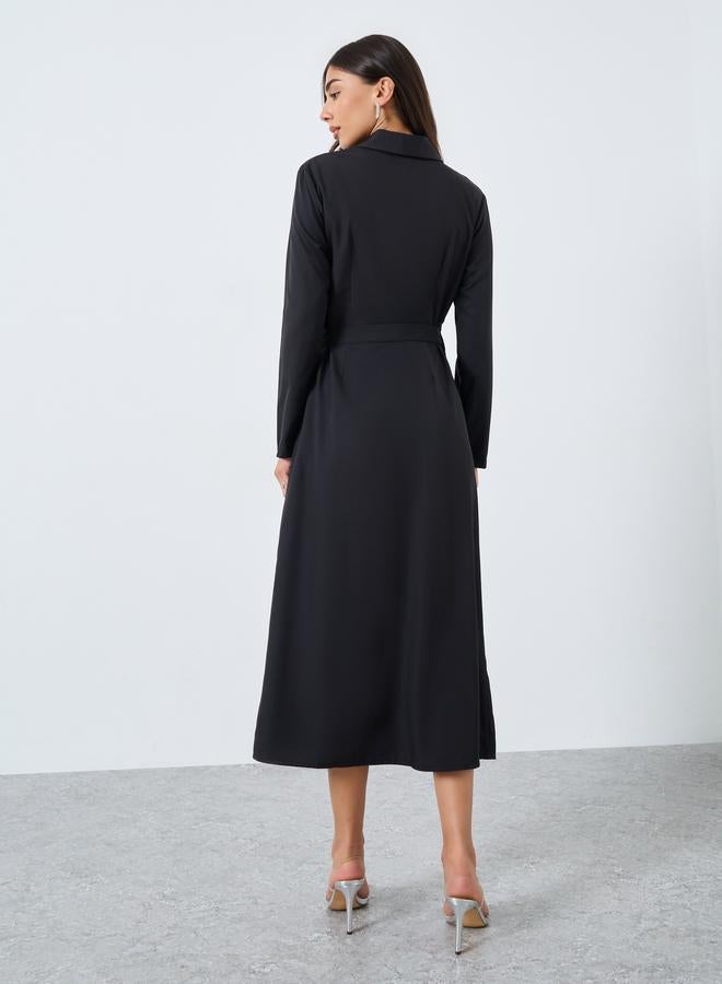 Styli Black Wrap Midi Dress with Tie Detail - Image 5