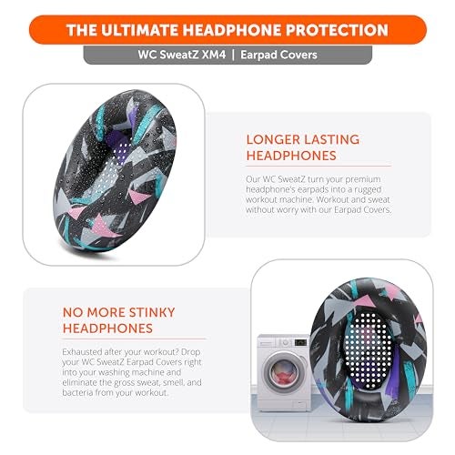 WC SweatZ XM4 - Patented Protective Earpad Sweat Covers for Sony WH1000XM4 by WC | Silicone Ear Covers for Sony WH-1000XM4 Headphones | Sweatproof & Easily Washable | 90's Black - Image 4