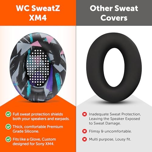WC SweatZ XM4 - Patented Protective Earpad Sweat Covers for Sony WH1000XM4 by WC | Silicone Ear Covers for Sony WH-1000XM4 Headphones | Sweatproof & Easily Washable | 90's Black - Image 3