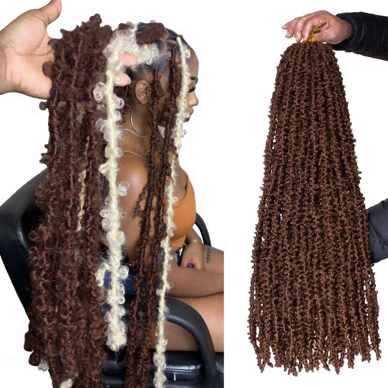 ZRQ 30 Inch Brown Butterfly Locs Crochet Hair 6 Packs PreLooped Long Distressed Butterfly Faux Locs Hair Synthetic Soft Locs Hair Goddess Locs Crochet Braiding Hair Extensions 30 Inch 30 - Image 2