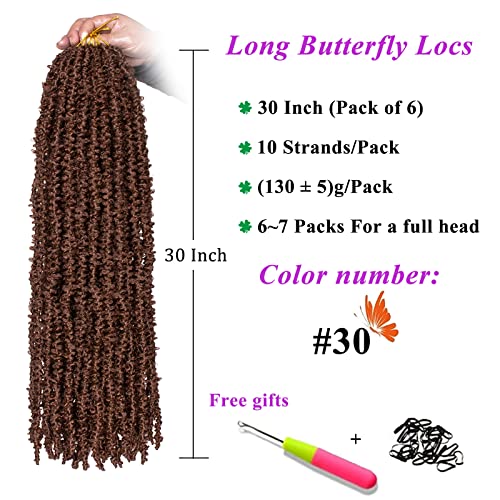 ZRQ 30 Inch Brown Butterfly Locs Crochet Hair 6 Packs PreLooped Long Distressed Butterfly Faux Locs Hair Synthetic Soft Locs Hair Goddess Locs Crochet Braiding Hair Extensions 30 Inch 30 - Image 3