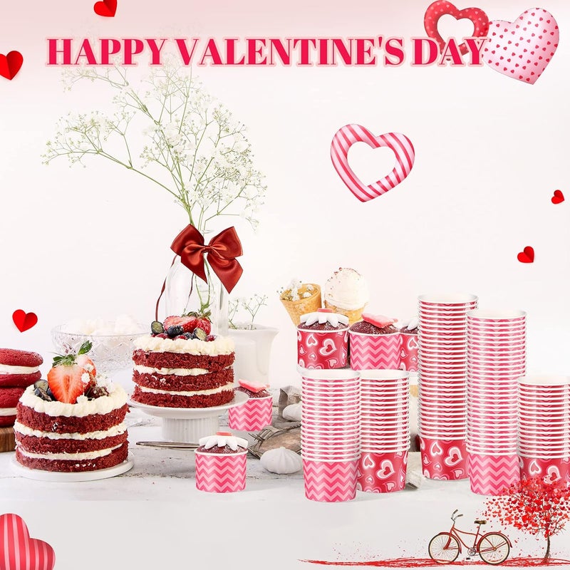 ريميري 200 قطعة من أوعية عيد الحب الورقية على شكل قلب، سعة 9 أونصات، أكواب حلويات ووجبات خفيفة يمكن التخلص منها لعيد الحب، بتصميم قلوب باللون الوردي والأحمر والأبيض، مناسبة لعيد الحب وعيد الأم وحفلات الزينة. - Image 4