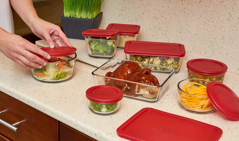 Anchor Hocking Classic Glass Food Storage Containers with Lids, Red, 16-Piece Set - Image 4