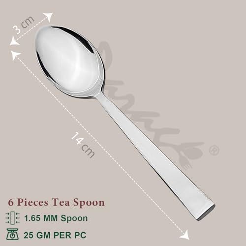 Parage 6 Piece Stainless Steel Tea Spoon Set for Tea, Coffee, Sugar & Spices, Small Spoons, Silver, Thickness: 1.8mm, Length: 14.5 cm - Image 2