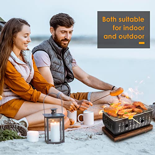Hortsun Japanese Style Grill Portable Japanese Barbecue Aluminum Alloy Hibachi Grill Charcoal Stove Yakitori Household Charcoal with Wire Mesh Wooden Base - Image 5