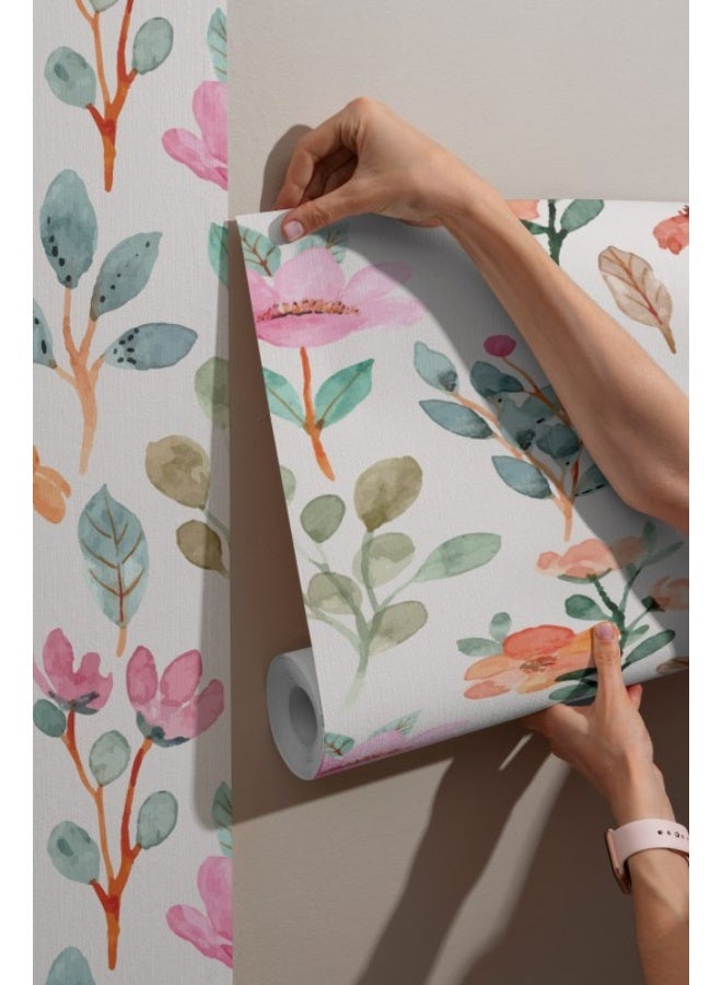 Illustration Of Trendy Floral Vintage Style Flowers Background Fabric Wallpaper Covers An Area ​​Up To 4.2Mx3M With Adhesive  And Smoothing Tool