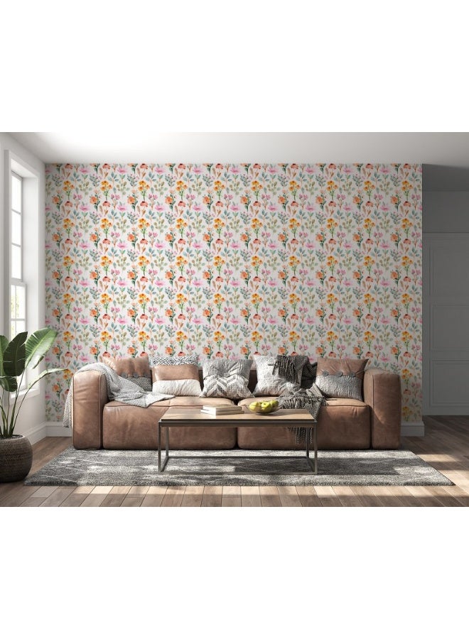 Illustration Of Trendy Floral Vintage Style Flowers Background Fabric Wallpaper Covers An Area ​​Up To 4.2Mx3M With Adhesive  And Smoothing Tool