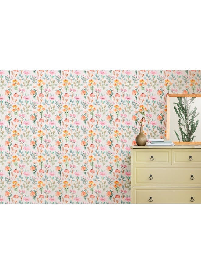 Illustration Of Trendy Floral Vintage Style Flowers Background Fabric Wallpaper Covers An Area ​​Up To 4.2Mx3M With Adhesive  And Smoothing Tool