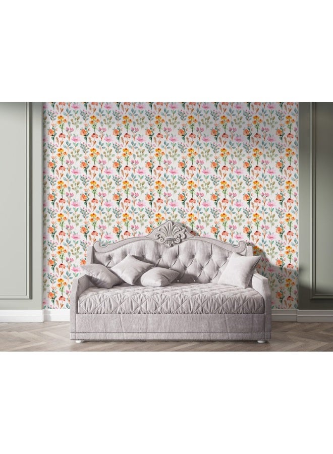 Illustration Of Trendy Floral Vintage Style Flowers Background Fabric Wallpaper Covers An Area ​​Up To 4.2Mx3M With Adhesive  And Smoothing Tool