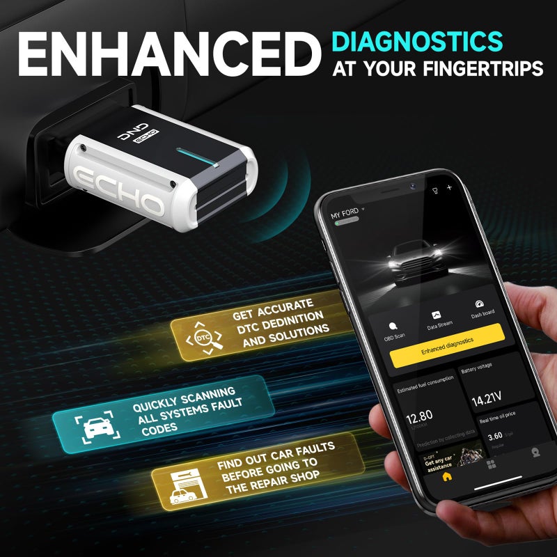 DND ماسح ضوئي OBD2 بلوتوث من DND - أداة تشخيص جميع الأنظمة لـ iOS و Android، قارئ رموز للسيارات، أداة مسح مجانية محدثة، ماسح ضوئي تشخيصي ثنائي الاتجاه مع إعادة تعيين الزيت، تسجيل البطارية - Image 2